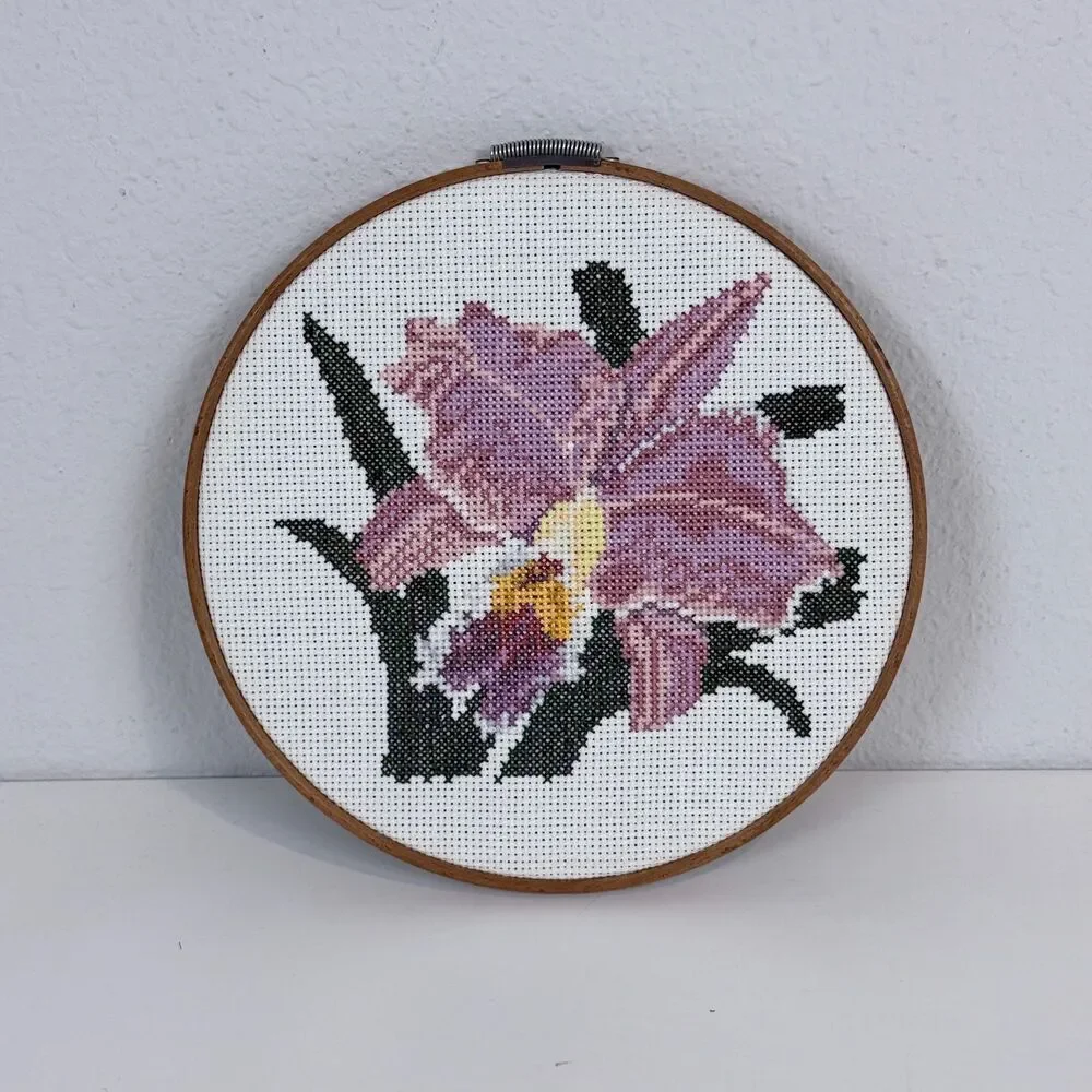 Handmade Cross-Stitch 7” Hoop: Modern Iris